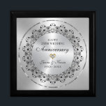 Gift For 25th Wedding Anniversary Gift Box<br><div class="desc">Commemorate your 25th wedding anniversary with this elegant design—a black ornate mandala on an Image of metallic silver texture.
They are embellished with white diamonds for every hour—customisable text in black inside a shiny silver circle.</div>