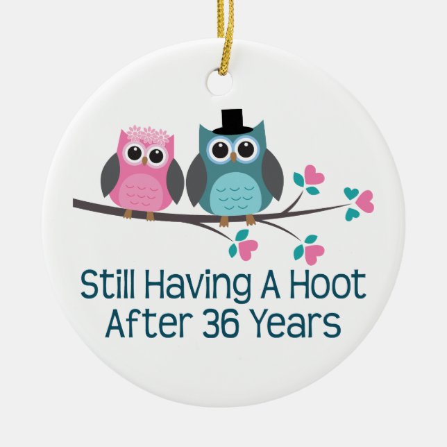 Gift For 36th Wedding Anniversary Hoot Ceramic Ornament (Front)