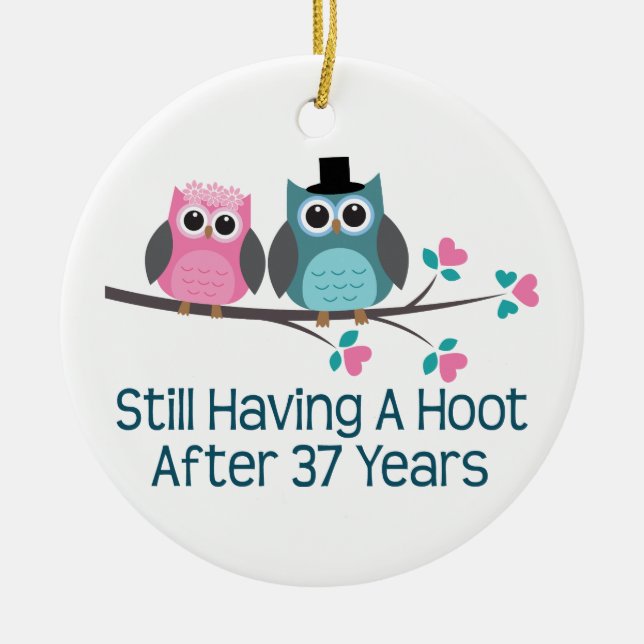 Gift For 37th Wedding Anniversary Hoot Ceramic Ornament (Front)