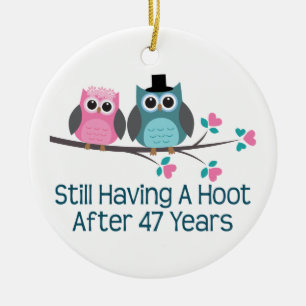 Gift For 47th Wedding Anniversary Hoot Ceramic Ornament