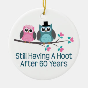 Gift For 60th Wedding Anniversary Hoot Ceramic Ornament