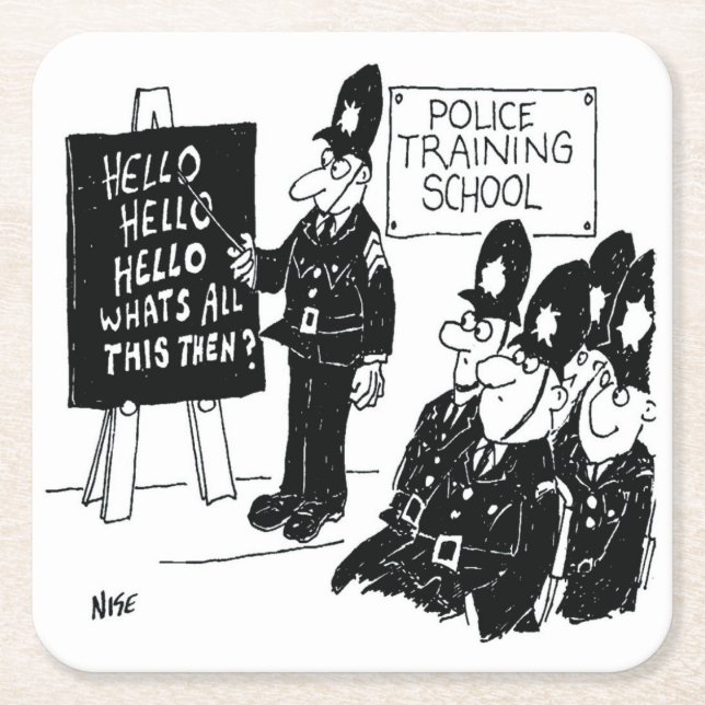 Gift for a UK Policeman - Police College Cartoon Square Paper Coaster (Front)