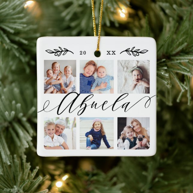 Gift for Abuela | Grandchildren Photo Collage Ceramic Ornament (Tree)