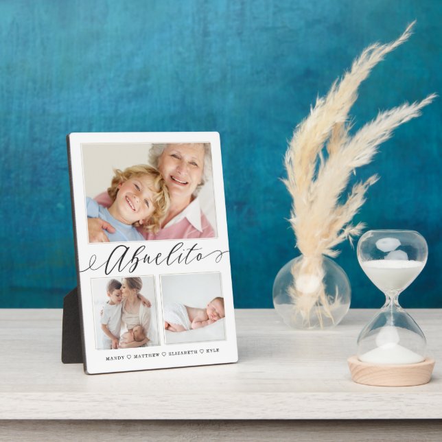 Gift for Abuelito | Grandchildren 3 Photo Plaque (Side)