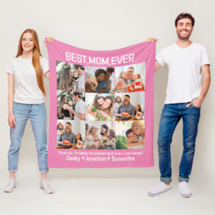 Gift For Best Mum Ever Family Photo Collage Fleece Blanket
