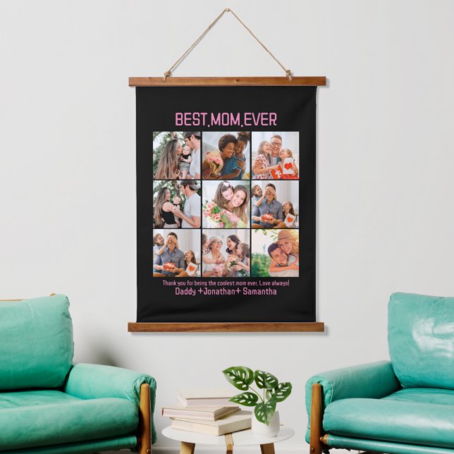 Gift For Best Mum Ever Family Photo Collage Hanging Tapestry (Living Room)