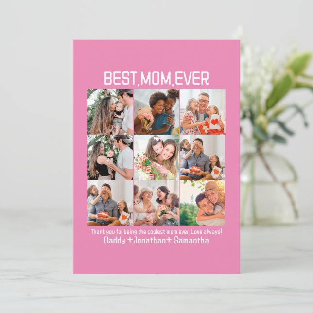 Gift For Best Mum Ever Family Photo Collage Holiday Card (Standing Front)