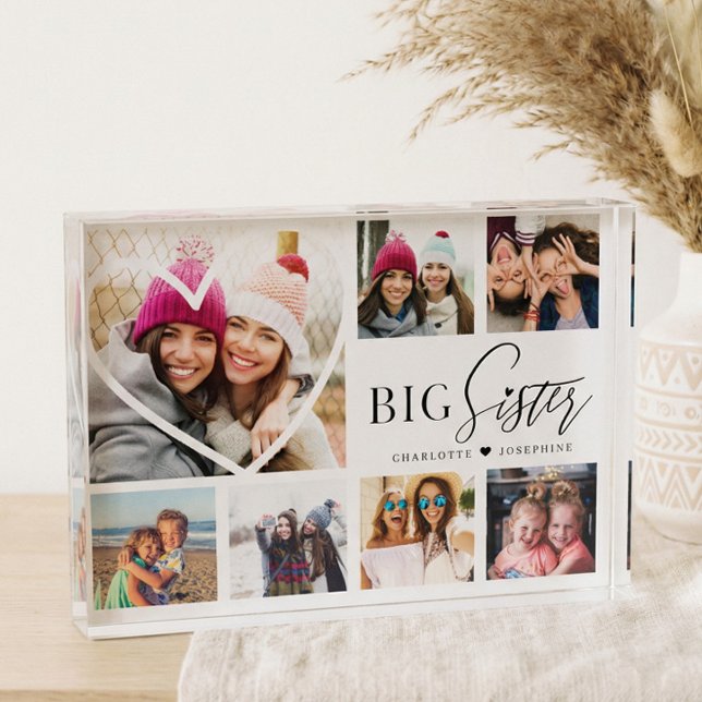Gift For Big Sister 7 Photo Collage Heart BFFs (Big Sister BFF Heart Photo Collage Keepsake Gift)