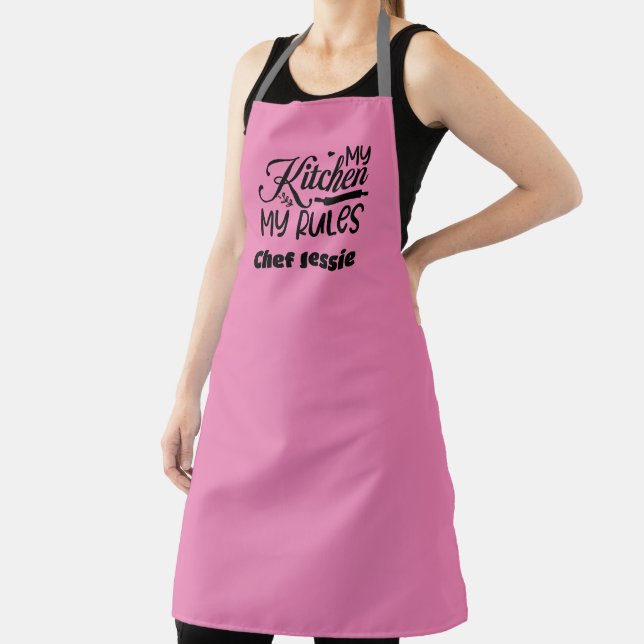Gift For Chef My Kitchen My Rules Pink Mum Sister Apron (Insitu)