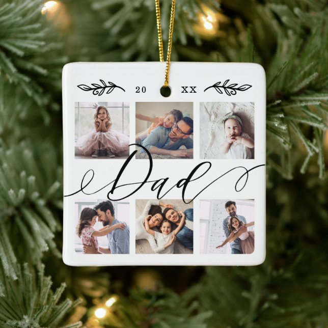 Gift for Dad | Family Keepsake Photo Collage Ceramic Ornament (Tree)