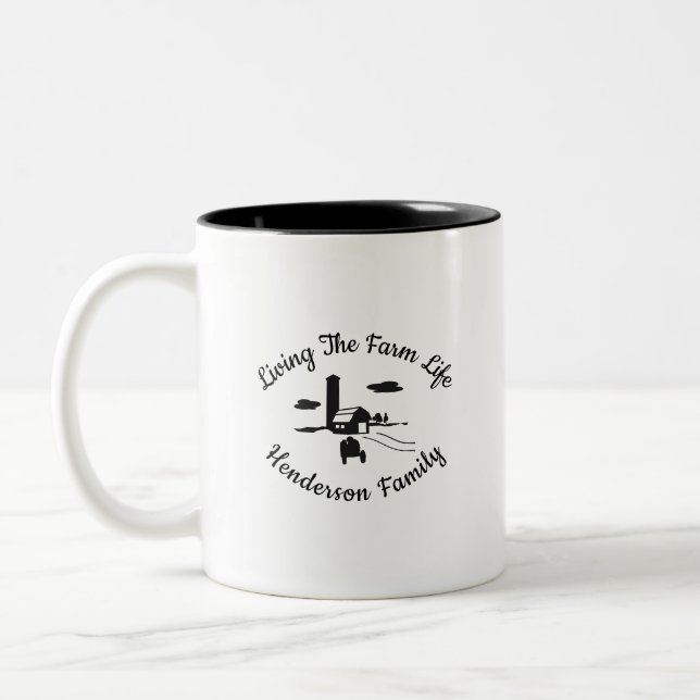 Gift for Farmer Personizable Family Name Two-Tone Coffee Mug (Left)