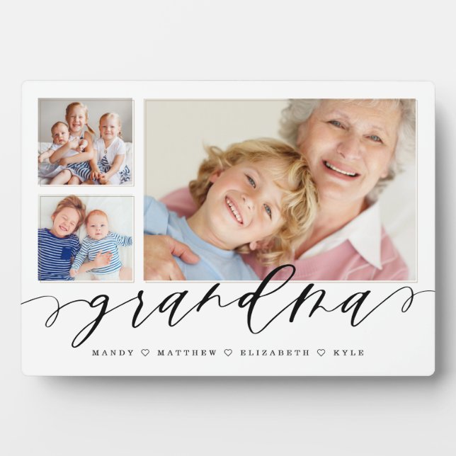 Gift for Grandma | Grandchildren 3 Photo Collage Plaque (Front)