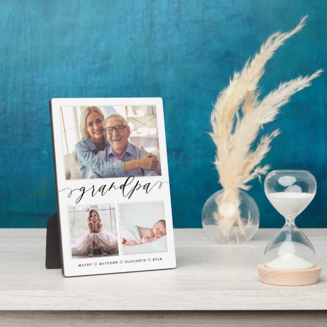 Gift for Grandpa | Grandchildren 3 Photo Collage Plaque (Side)