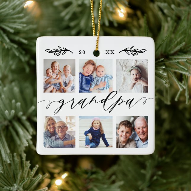 Gift for Grandpa | Grandchildren Photo Collage Ceramic Ornament (Tree)