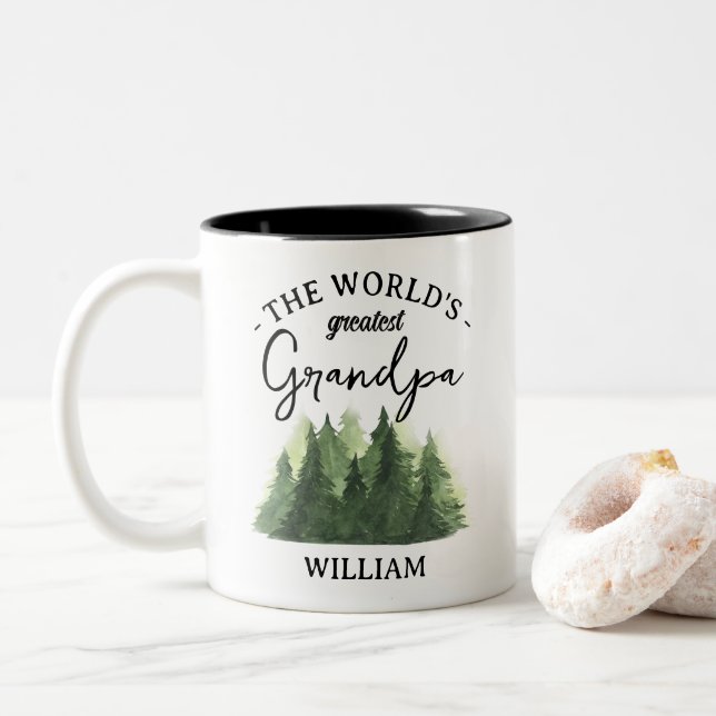  Gift for grandpa Worlds greatest grandpa Two-Tone Coffee Mug (With Donut)