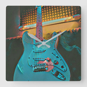 Gift for guitarist husband square wall clock