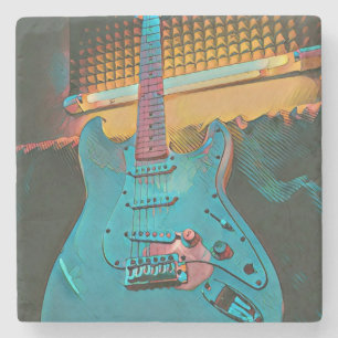 Gift for guitarist husband stone coaster