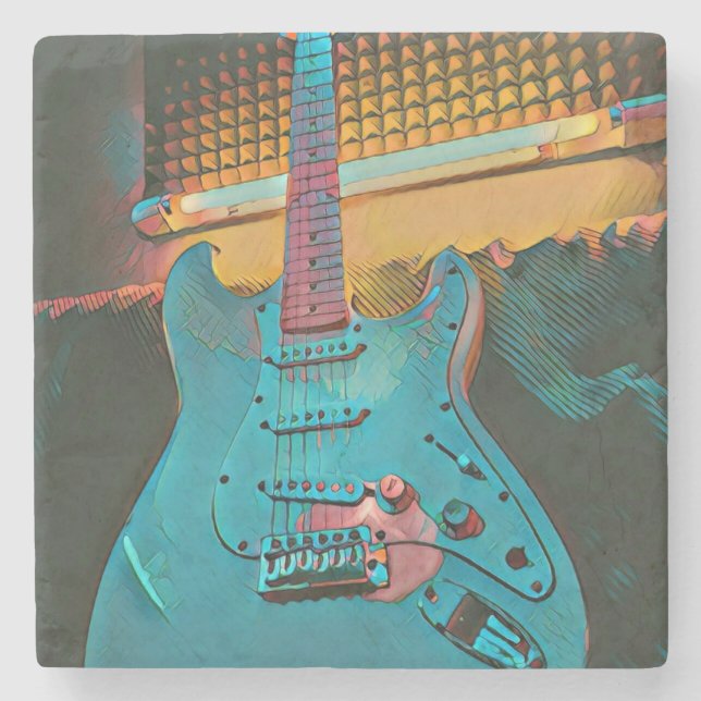 Gift for guitarist husband stone coaster (Front)