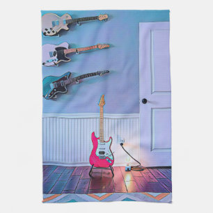 Gift for guitarist husband tea towel
