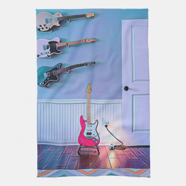 Gift for guitarist husband tea towel (Vertical)