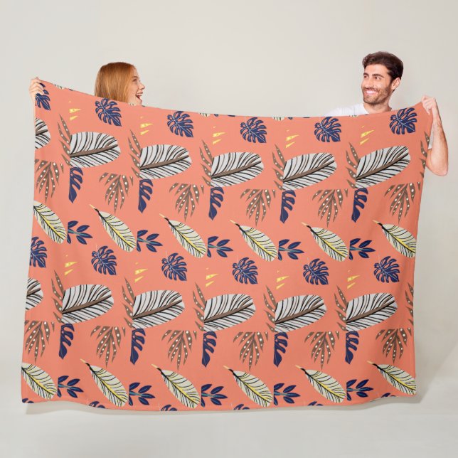  Gift For Her Modern Leaf Pattern  Fleece Blanket (In Situ)