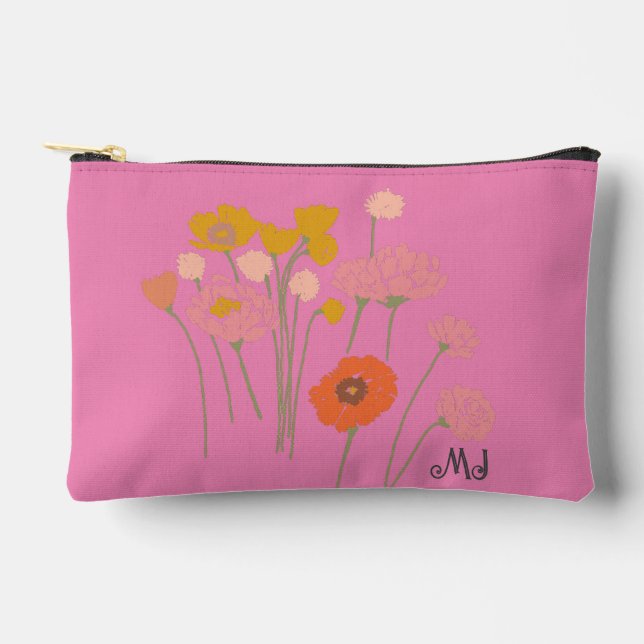 Gift For Her Modern Wildflowers +Initials Accessory Pouch (Front)