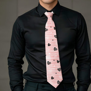 Gift for Him Love Text Hand Drawn Heart Tie