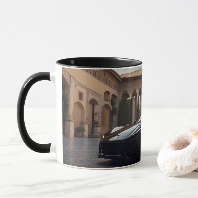 Gift for husband of coffee mug of luxury black car (With Donut)