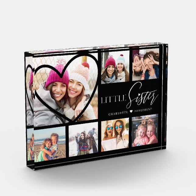 Gift For Little Sister 7 Photo Collage Heart BFFs Block (Left)