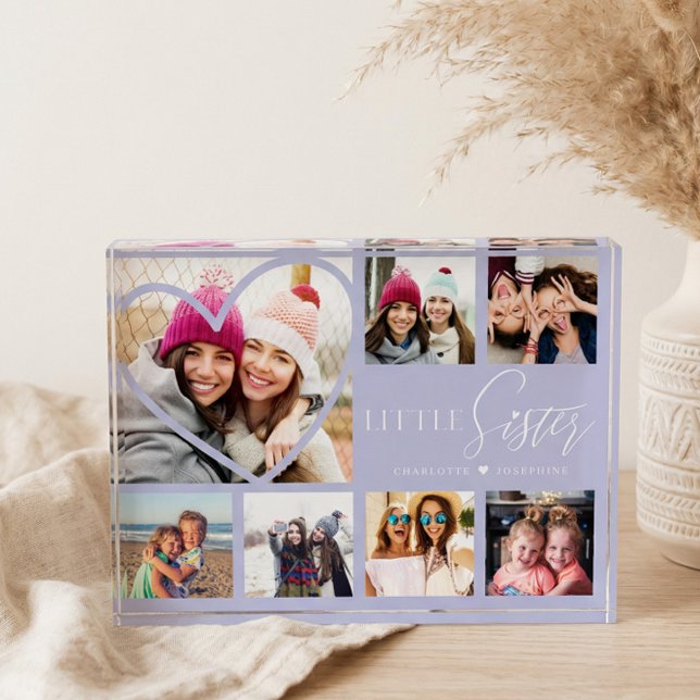 Gift For Little Sister 7 Photo Collage Heart BFFs Block (Little Sister BFF Heart Photo Collage Keepsake)