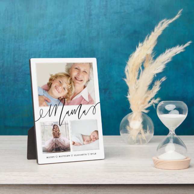 Gift for Mama | Grandchildren 3 Photo Collage Plaque (Side)