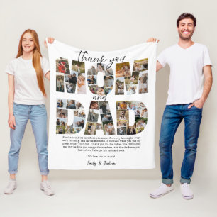 Gift for Mom And Dad Photo Collage Family Pictures Fleece Blanket