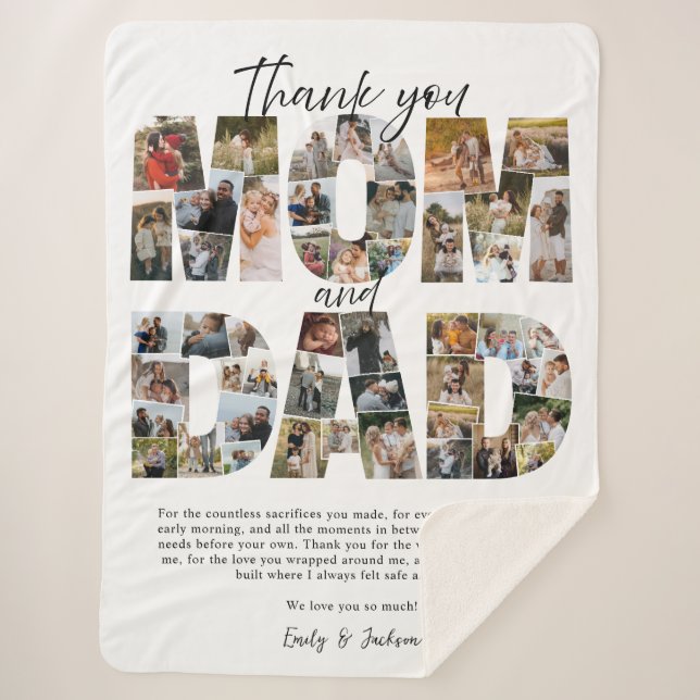 Gift for Mom And Dad Photo Collage Family Pictures Sherpa Blanket (Front)