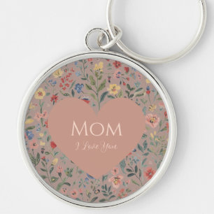 Gift for Mom,I Love You,Flowers Pattern,Love Heart Key Ring