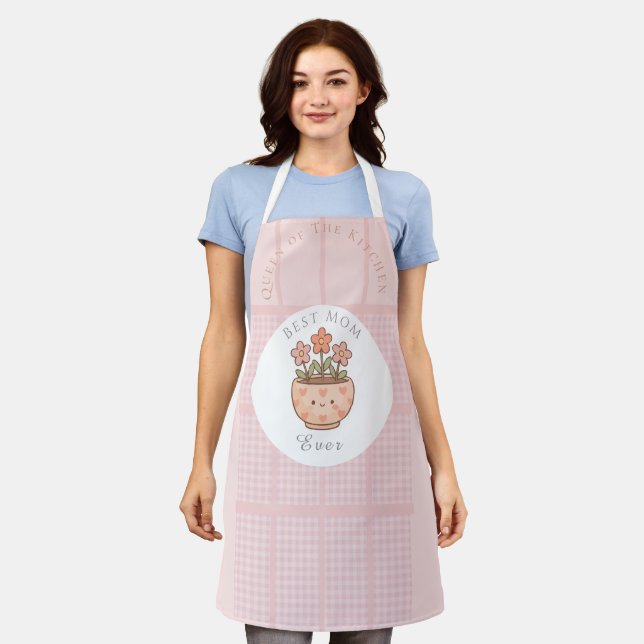 Gift For Mum,Best Mum Ever,Pink Chequered Apron (Worn)