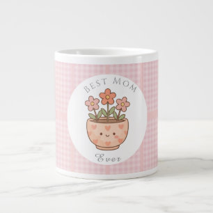 Gift For Mum,Best Mum Ever,Pink Chequered Large Coffee Mug