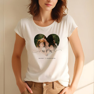 Gift for Mum   Mum Black Script Custom Heart Photo T-Shirt