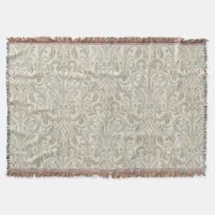 Gift for Mum Sage Green Elegant Damask Scroll Throw Blanket