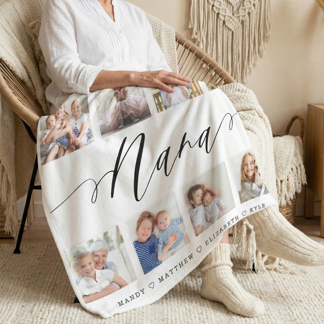 Gift for Nana | Grandchildren Photo Collage Fleece Blanket (Gift for Nana Personalized Grandkids Photo Collage Fleece Blanket)