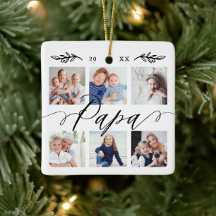 Gift for Papa   Grandchildren Photo Collage Ceramic Ornament