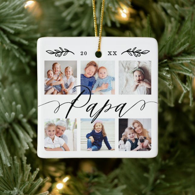 Gift for Papa | Grandchildren Photo Collage Ceramic Ornament (Tree)