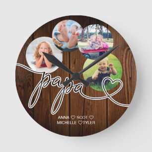 Gift for Papa Grandchildren Photo Collage Grandpa Round Clock