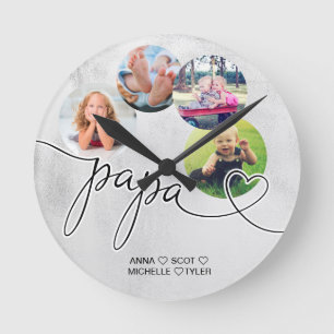 Gift for Papa Grandchildren Photo Collage Grandpa Round Clock