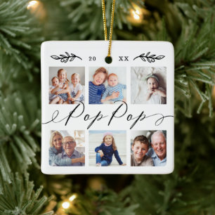 Gift for Pop Pop   Grandchildren Photo Collage Ceramic Ornament