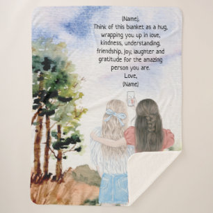 Gift for Sister or Friends Watercolor Landscape Sherpa Blanket
