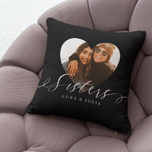 Gift For Sisters   Heart Photo Sisters Script Cushion