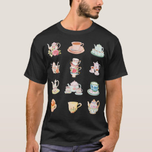Gift For Tea Drinker Tea Lover Vintage Retro Cups  T-Shirt