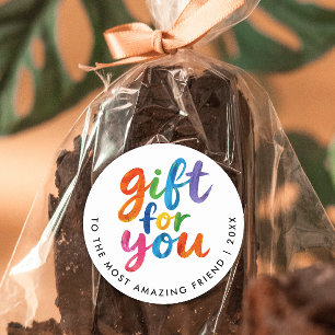 Gift For You Fun Artistic Colourful Painted Script Classic Round Sticker