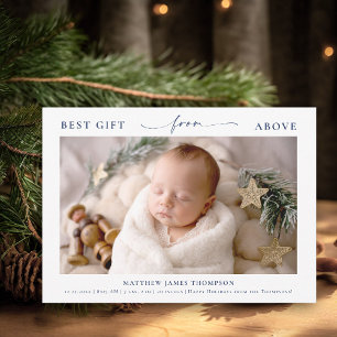 Gift from Above Elegant Blue Christmas Baby Photo Holiday Card