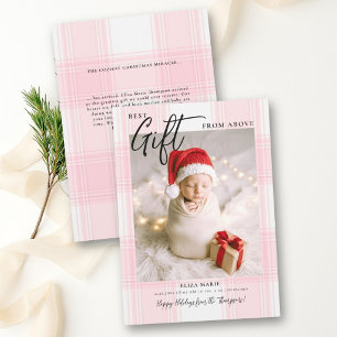 Gift from Above Pink Plaid Modern Baby Christmas Holiday Card